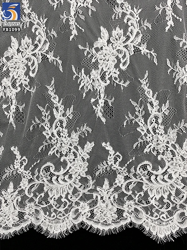 YX1099 Popular High Quality 3D Pearls Heavy Beaded Nigerian Lace Fabric 2026 Eyelash Lace Fabrics for White Nigerian Wedding - 图片 5