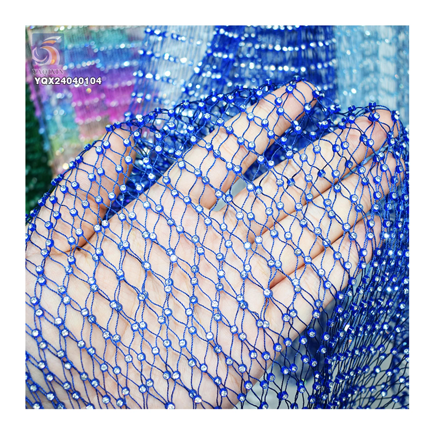 Sexy Stretch Mesh Fishnet Fabric With Rhinestones Nightclub Dresses With Crystal Rhinestones for Party - 图片 4