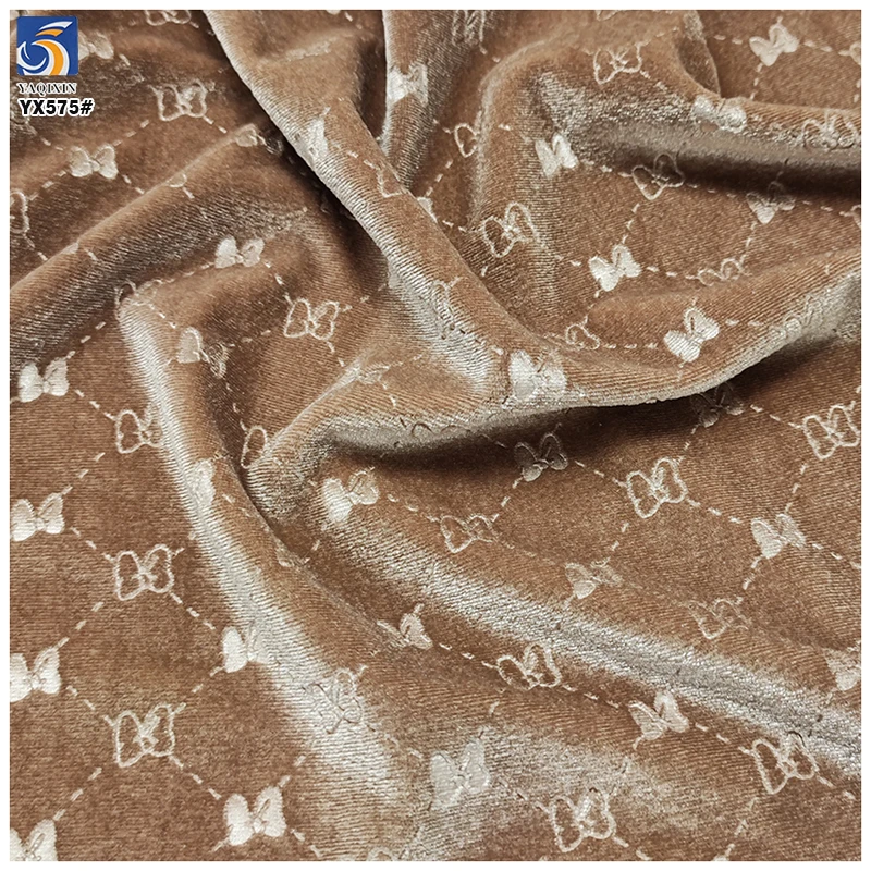 YX575 China Factory Custom Embossed Velvet Sofa Upholstery Fabric Butterfly Jacquard 3D Embossed Velvet Fabric