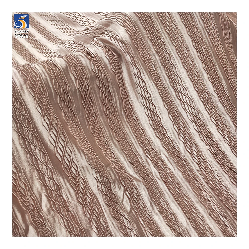 YX928-1 2025 New Products Wavy Pleated Striped Satin Fabric European French Women High-End Party Skirt Satin Pleated Fabric - 图片 6