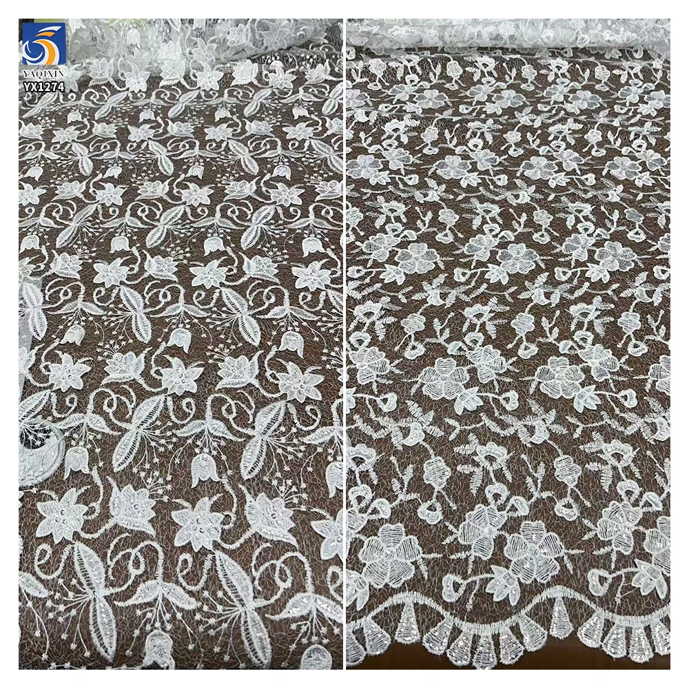 YX1274 Spot 200gsm White Water-Soluble Embroidery Mesh Lace Fabric for Italian Bride 3mm Transparent Sequins Dyed Lace Fabric - 图片 6
