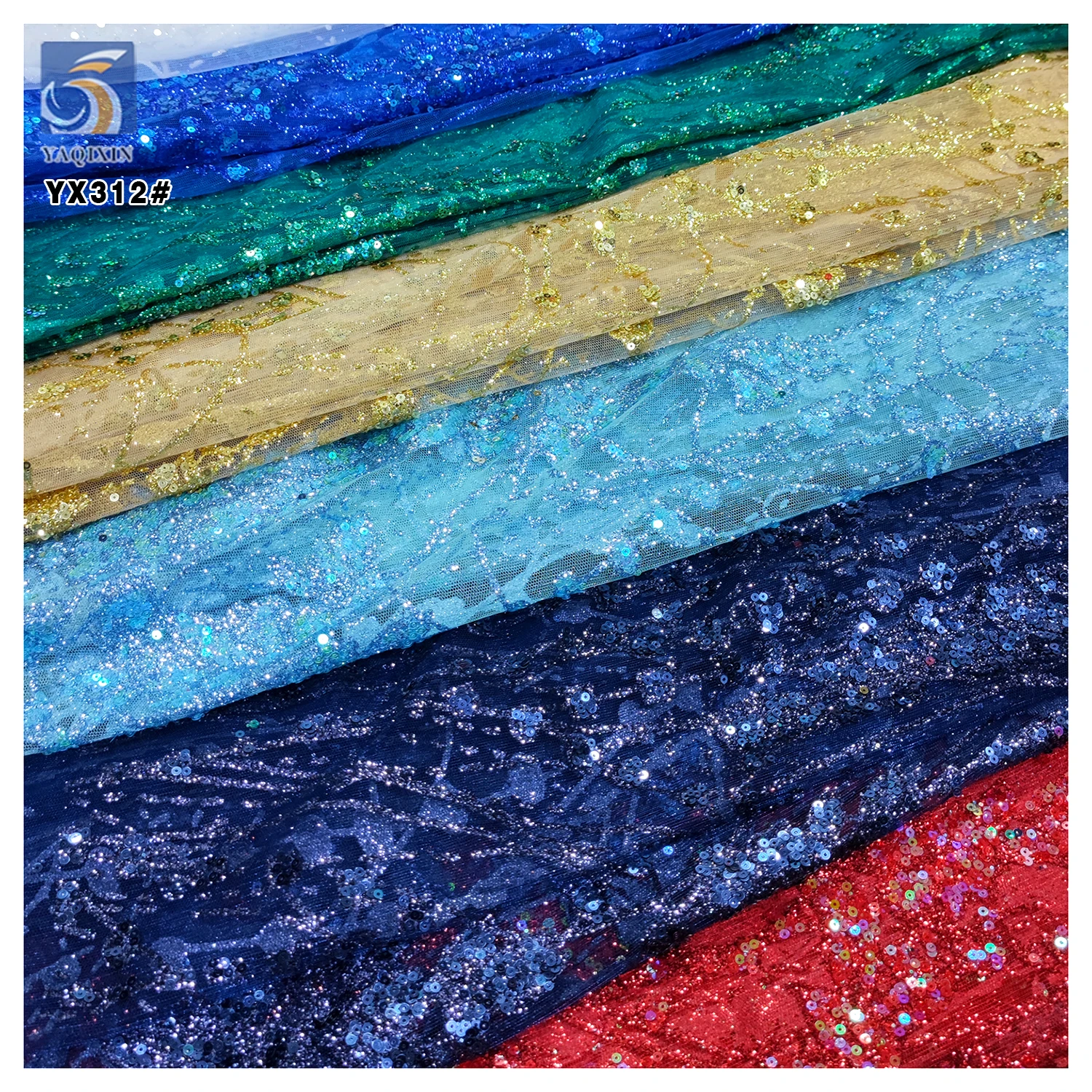YX312 Customized Glitter Dust Sequins Tulle Lace Fabric for Women's High-End Dress Shiny Glitter Lace Tulle Fabric - 图片 3