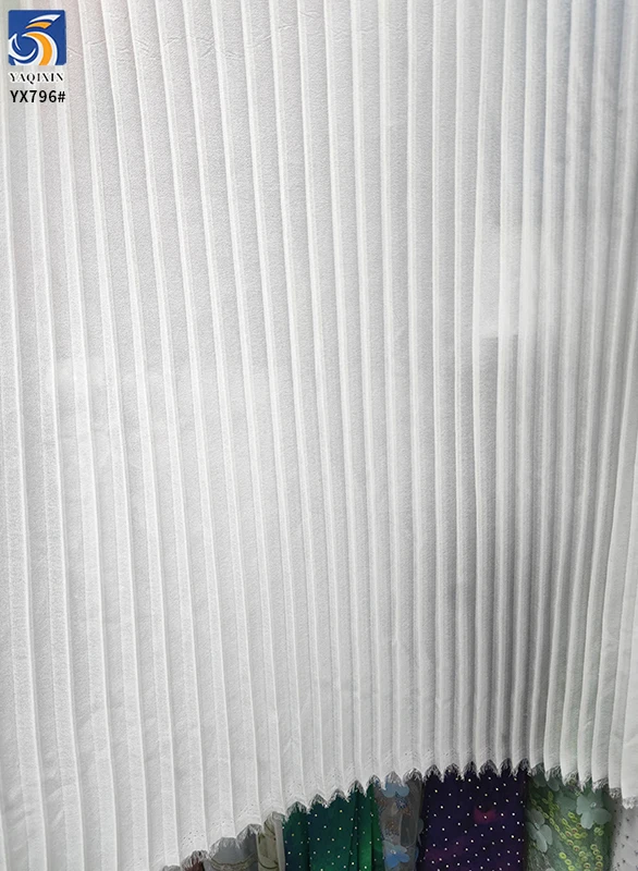 YX796 120gsm High Quality Pearl Chiffon Pleated Fabric Pure White Polyester Woven 1CM Accordion Wrinkled Pleats Fabric - 图片 6