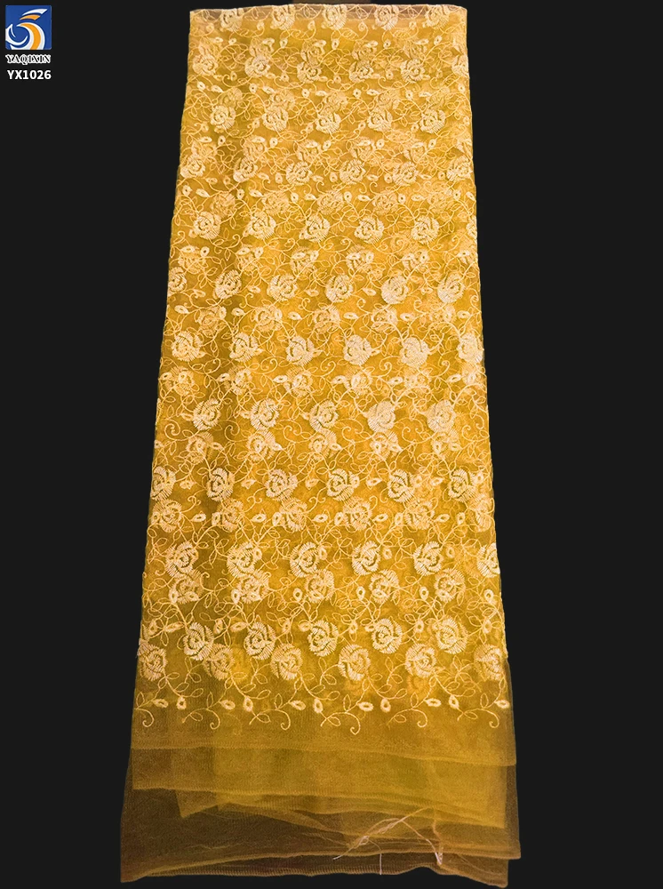 YX1026 Romantic Embroidered Rose Floral Mesh Fabric for Chinese Valentine's Day Beauty Dresses Embroidered Tulle Fabrics - 图片 3