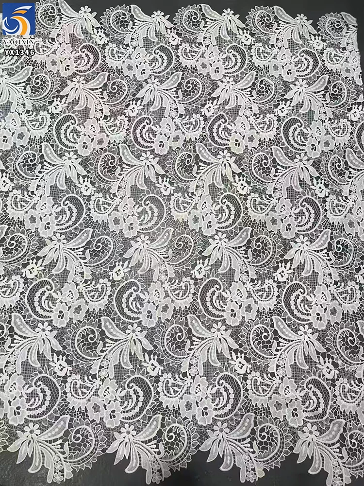 YX1346 130gsm French Fashion Embroidered Lace Fabric High Quality White Water Soluble Lace Embroidery Paisley Lace Fabric - 图片 2