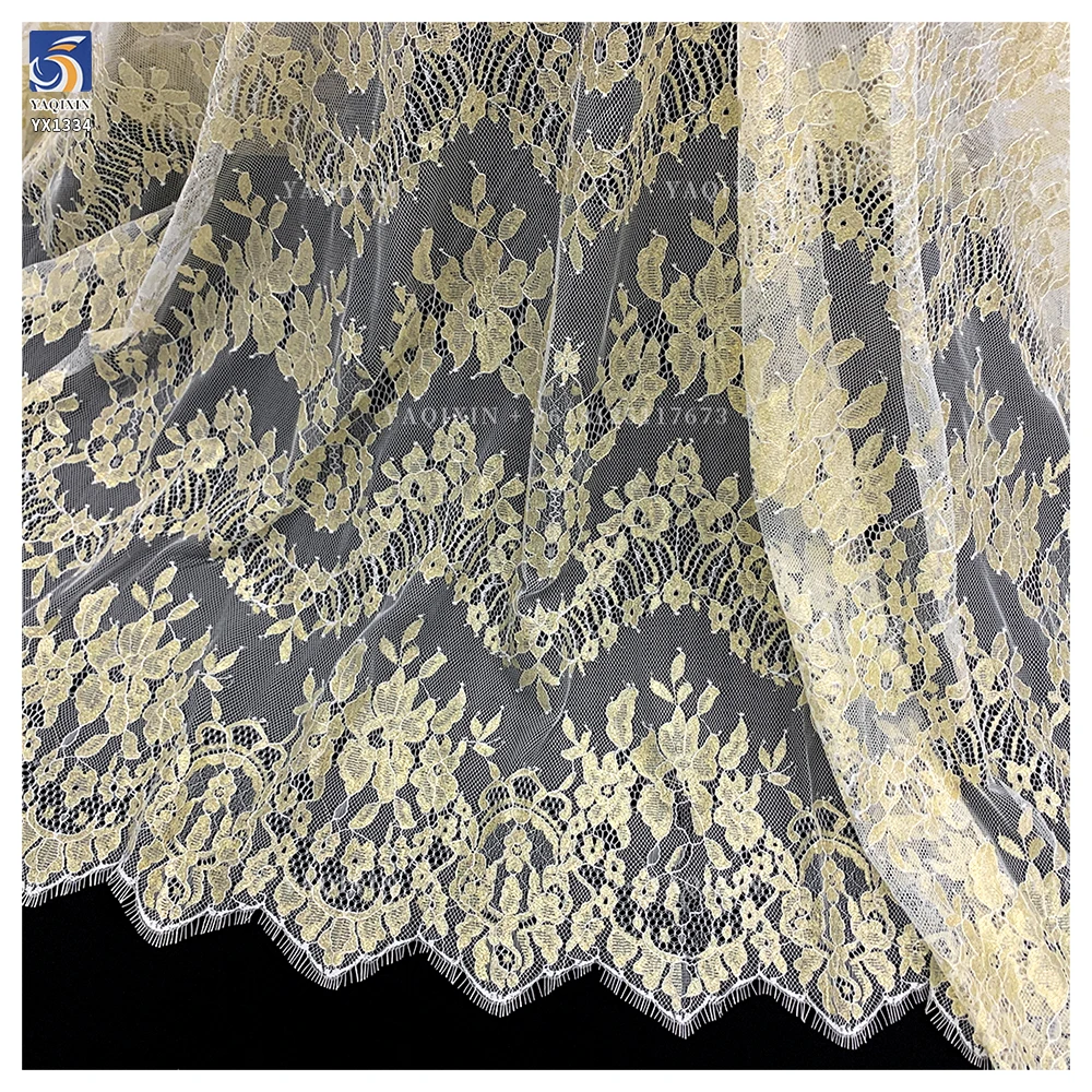 YX1334 2026 3m*1.5m OEM Custom-Dyed Lace Fabric Luxurious French Fashion Dresses Eyelash Gold Lace Fabric Embroidered - 图片 5