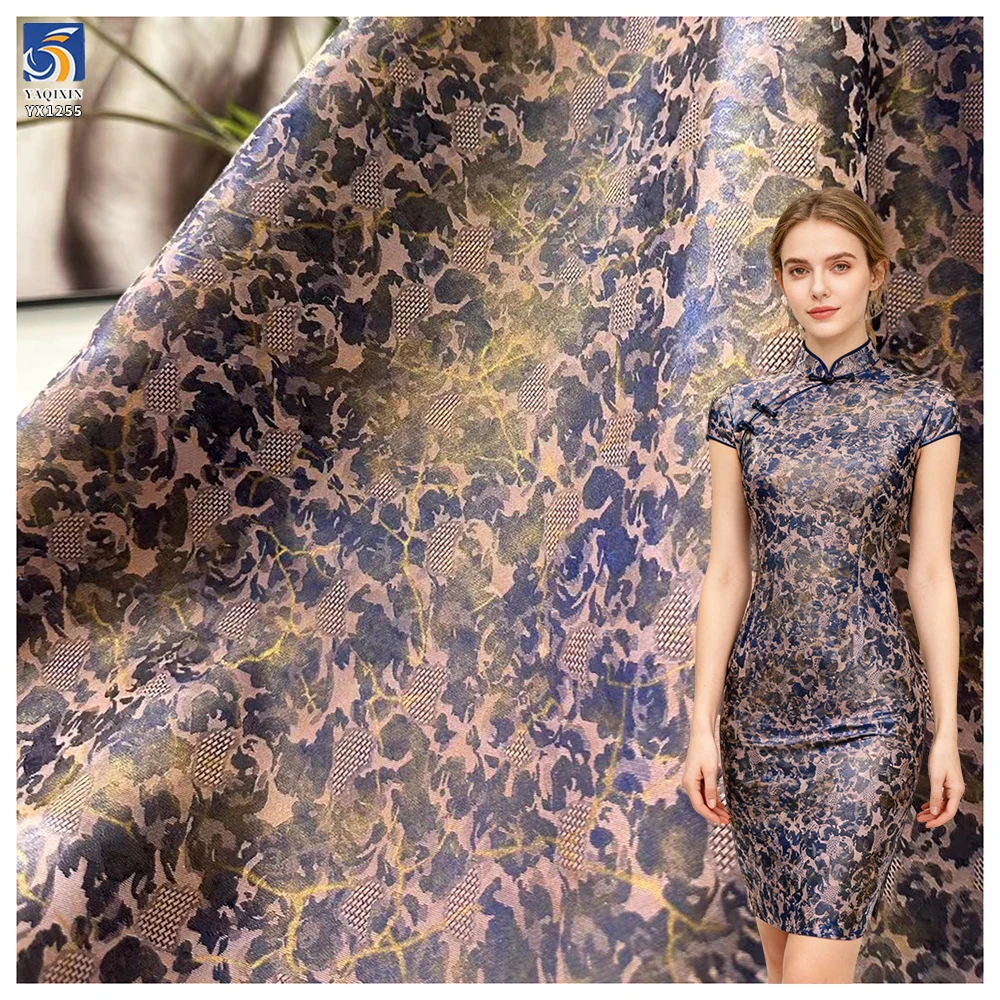 YX1255 Luxury Style Retro Cheongsam Dress Woven Polyester Jacquard Silk Fabric Chinese Acetate Jacquard Fabric