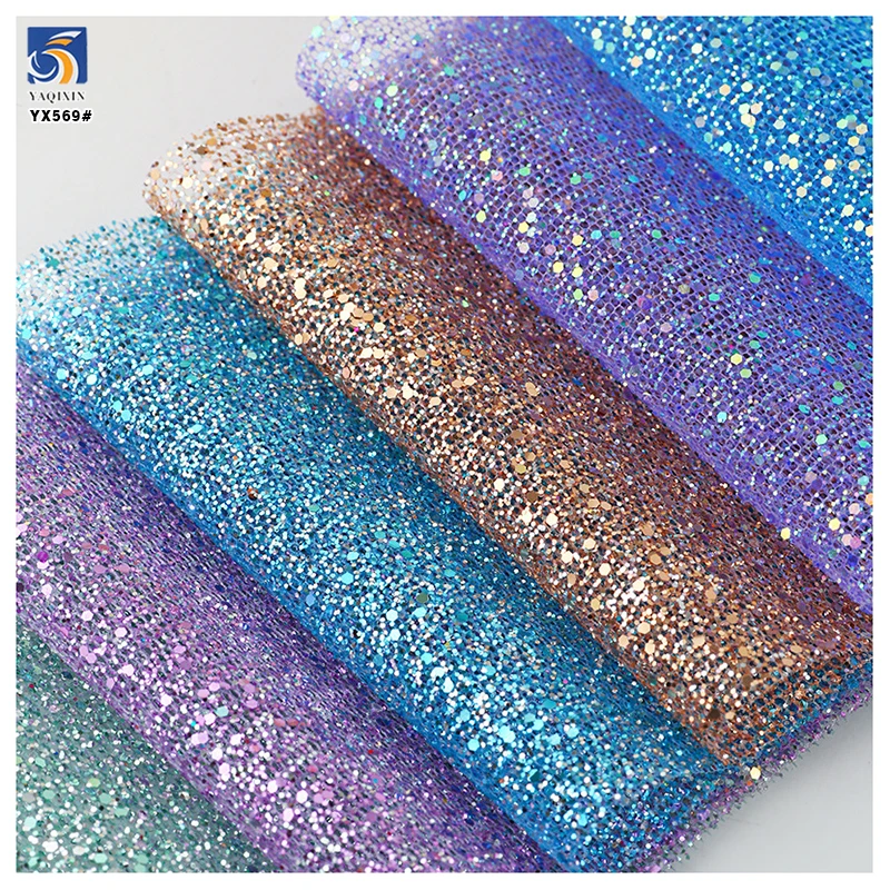 YX569 Multicolor 2025 Large Glitter Fabric Knit Mesh Sparkle Shiny Glitter Mesh Fabric for Wedding Bride Dresses - 图片 6