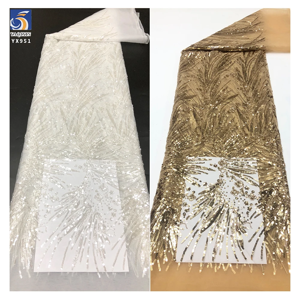 YX951 2026 New Pattern Design Lace Fabric Tulle Mesh Sequins Flash Glitter Lace Fabric for Women's Dress European Cheap Price - 图片 5