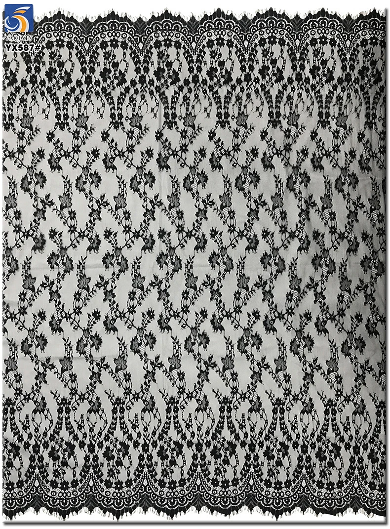 YX587 Sexy Style Black Floral Eyelash Lace Fabric 2025 100% Nylon Eyelash Lace Fabric for Skirt Tablecloth - 图片 4