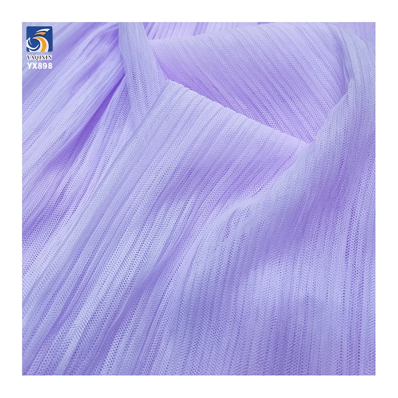 YX898 Cheap Wholesale Polyester Knit Pleat Fabric 2MM Small Size Pleated Mesh Tulle Fabric for Clothing Woman's - 图片 5