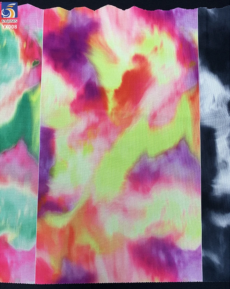 YX005 Tie-Dye Colorful Custom Printed Stretch Mesh Fabric for Skirts Garments 4 Way ELastic Mesh Fabric With Digital Print - 图片 6
