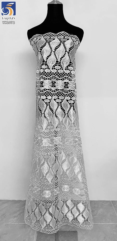 YX1072 New Dress Water-Soluble Lace White Embroidered Fabrics Materials Lace High Quality Africa Beautiful White Lace Fabric - 图片 3