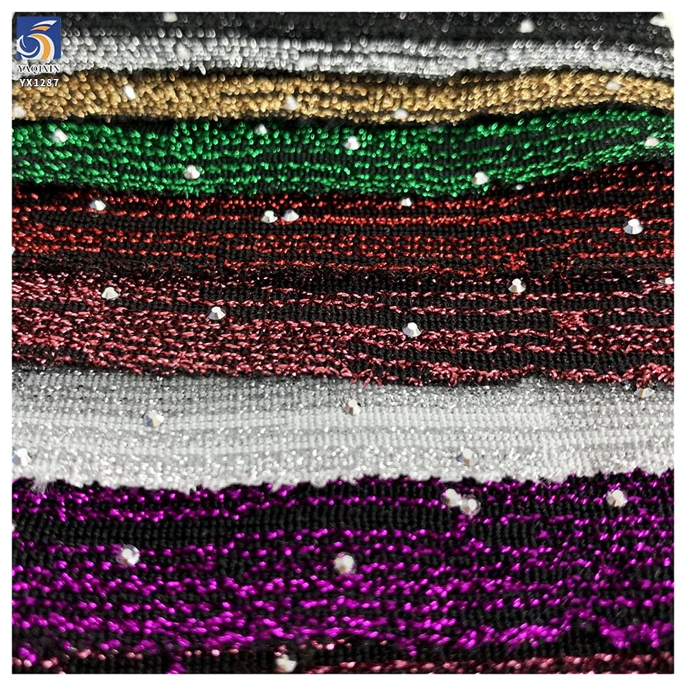 YX1287 180gsm 2 Yards 100 Polyester Gold Thread Lurex Jacquard Fabric With Silver 3D Diamonds Clothing Woman Fabric