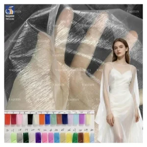 YX1141 Lightweight 22gsm Polyester Hardened Transparent Glass Gloss Organza Fabric for Formal Dress or Wedding Dress