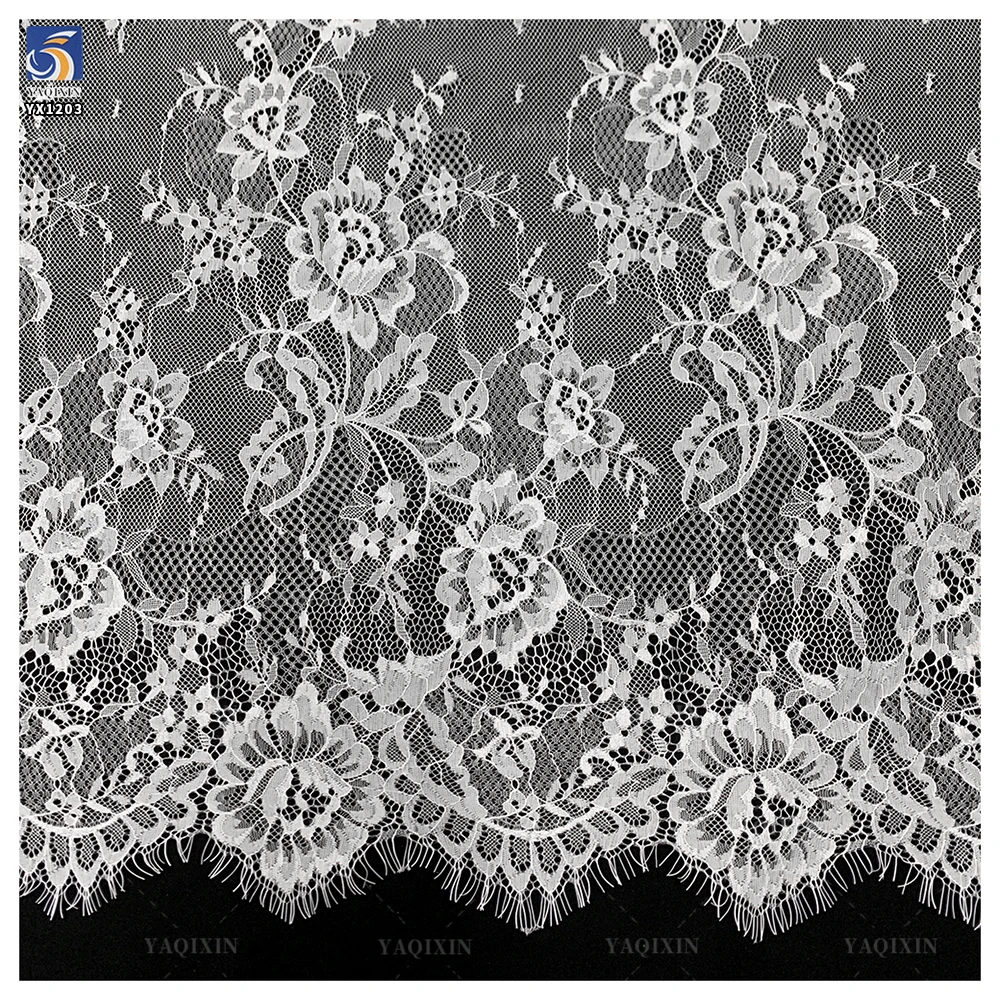 YX1203 Custom Color and Material Bride Chinese Floral Lace Fabric for Wedding Hot Selling Net Eyelash Lace Fabric for Women - 图片 4