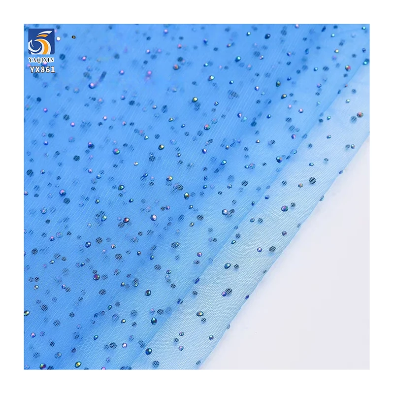 YX861 New Trends Tulle Polyester Knitted Mesh Net Clothing Colored Shiny Diamonds 3D Glitter Tulle Fabric for Toys - 图片 4