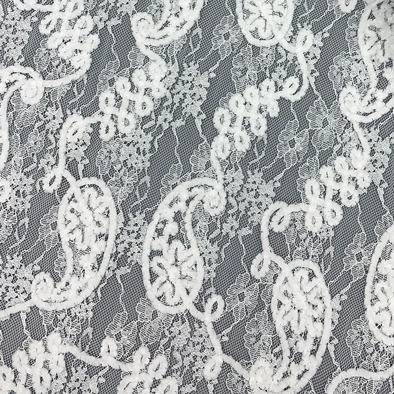 YX986 New Type Design Chenille Cashew Pattern Paisley Lace Fabric With Sequin Embroidered Mesh Chantilly Paisley Lace Fabrics - 图片 3
