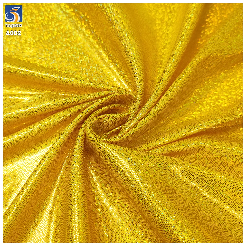 A002-2 Customized Polyester Spandex Golden Foil Laser Glitter Shiny Stretch Lurex Knitted Fabric for Party Dresses - 图片 4