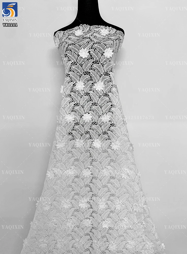 YX1211 Summer Leaves Tropical Style Clothing Lace Fabric Water-Soluble White Dress Hand 3D Embroidery Flowers Fabric Milk Silk - 图片 6