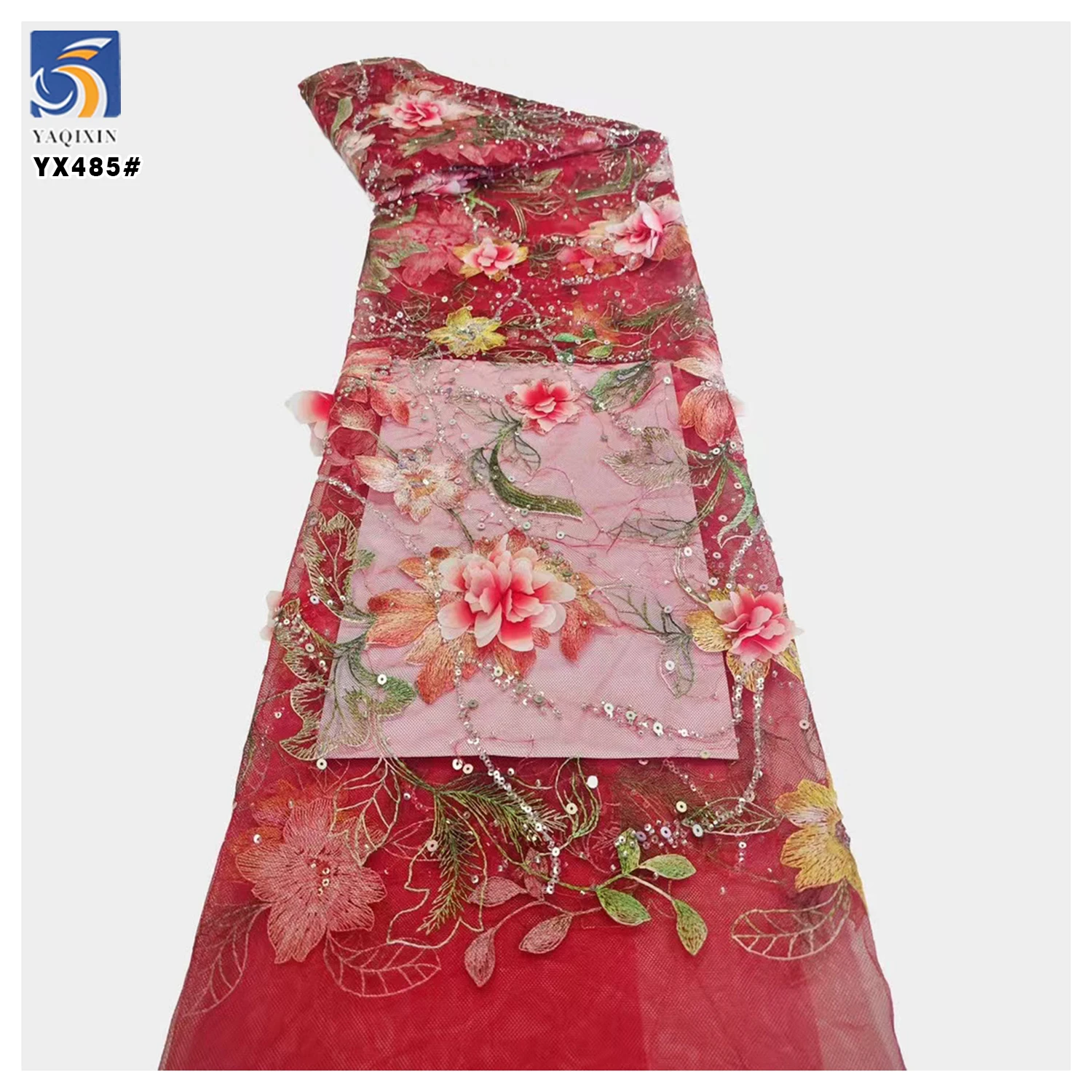 YX485 Bridal Lace Fabric Wholesale Dubai Fabric Bridal Lace Colored Lace Fabrics With 3D Flower Sequins - 图片 6