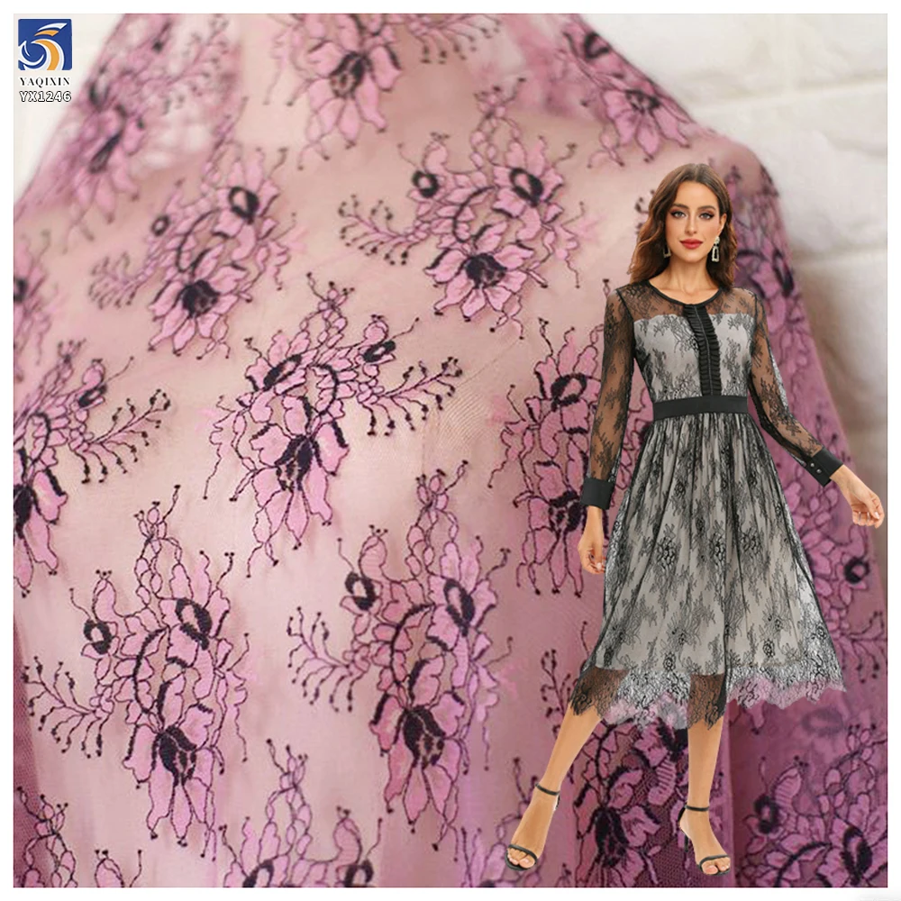 YX1246 Hot Middle East Iraq and Arabs Popular Lightweight Lace Tulle Fabric Soft Two-Tone Eyelash Lace Fabric for Woman