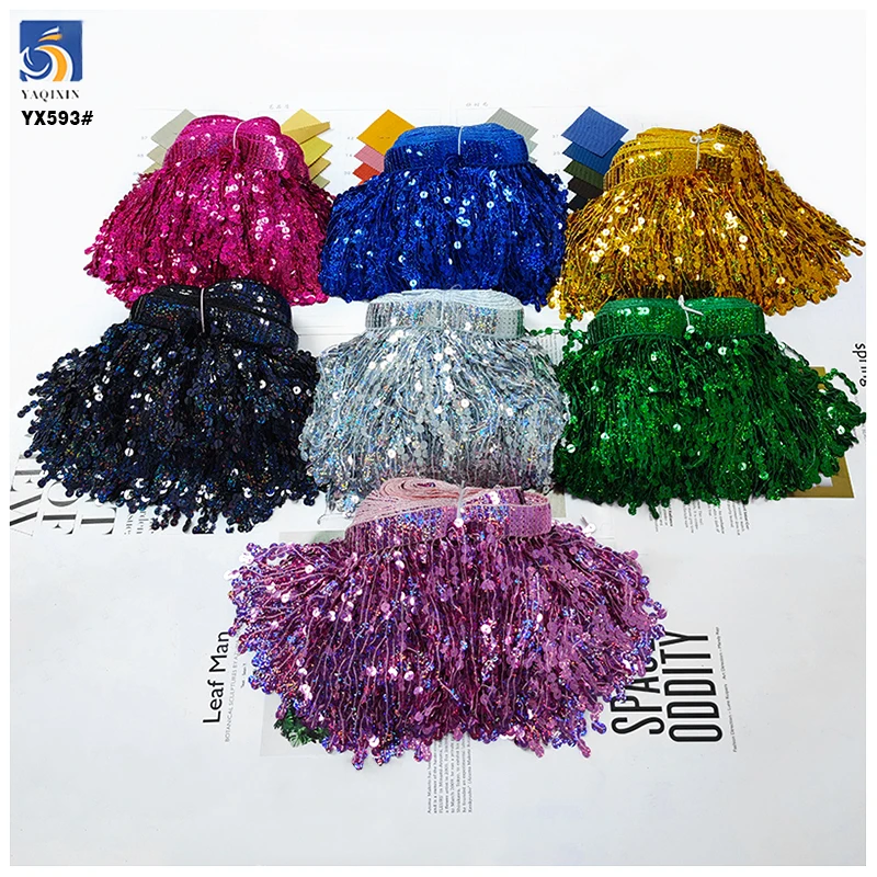 YX594 Hot Selling New Design Stage Garment Accessories Embroidery Sequins Trimmings Tassel Sequins Lace Trim - 图片 4