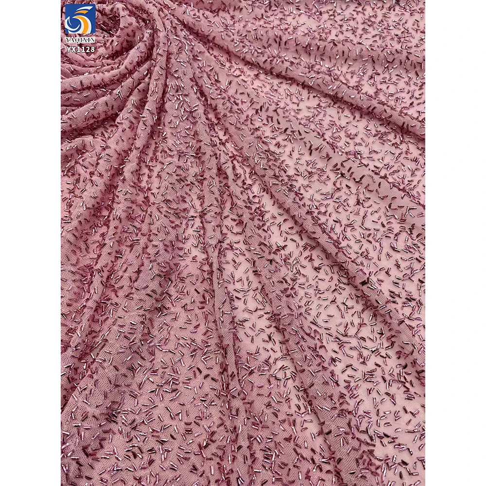 YX1128 European New Fashion Life Pink Nail Stretch Sparkly Sequin Fabric Luxury Women Evening Dress Pearlescent Sequin Fabric - 图片 6