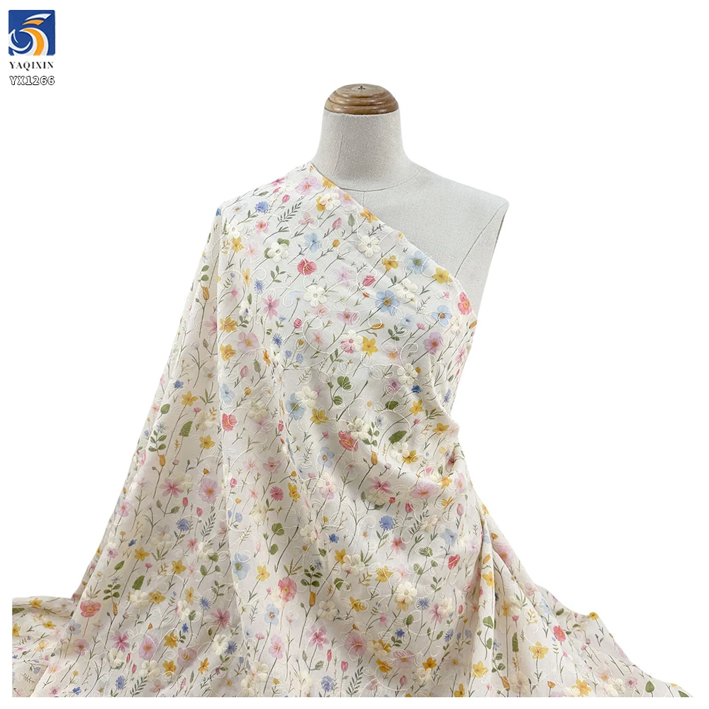 YX1266 2026 100% Polyester Pastoral Style Fresh Dress TC Floral Print & Embroidery Fabric Chiffon Florals Fabric for Garment - 图片 4