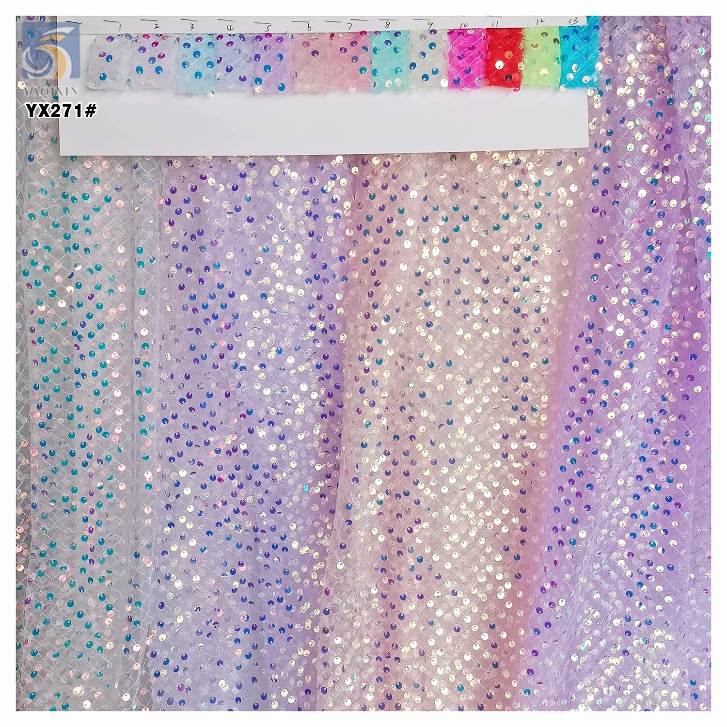 YX271 European and American Style Fashion Dress Fabric 120gsm Multicolor Gradient 5mm Sequin Mesh Lace Fabric - 图片 4