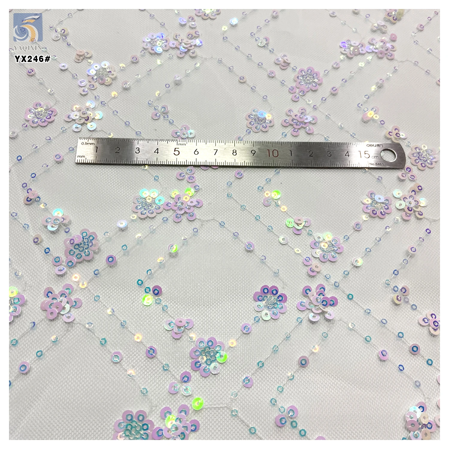 YX246 Fantasy Glitter 3mm 5mm Sequin Plaid Polyester Tulle Fabric Two Tone Color Changing Sequin Embroidered Fabric - 图片 5