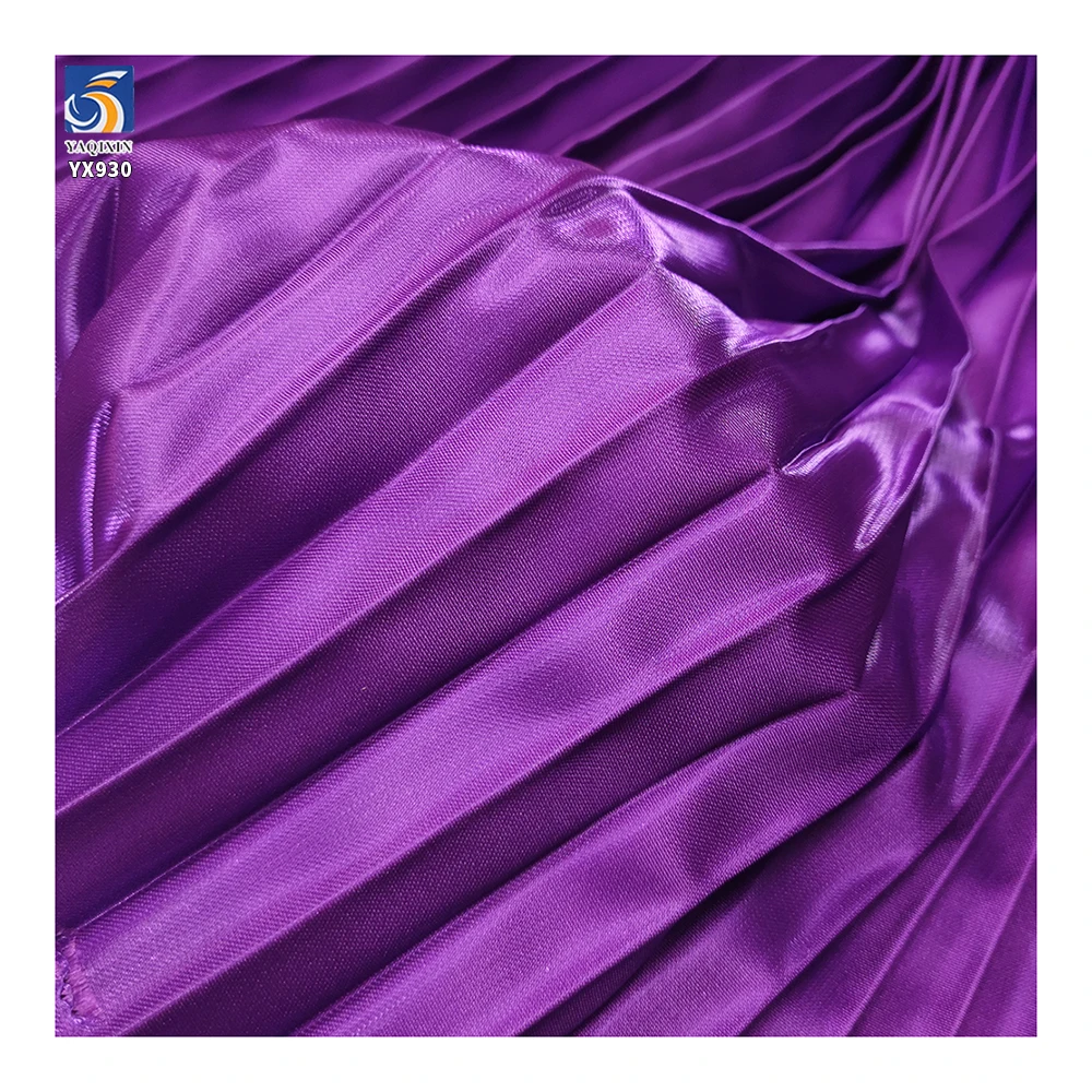 YX930 Hot Sale Purple 2CM Pleated Liquid Satin Fabric Accordion Wrinkle Pleated Polyester Satin Fabrics for Halloween - 图片 4