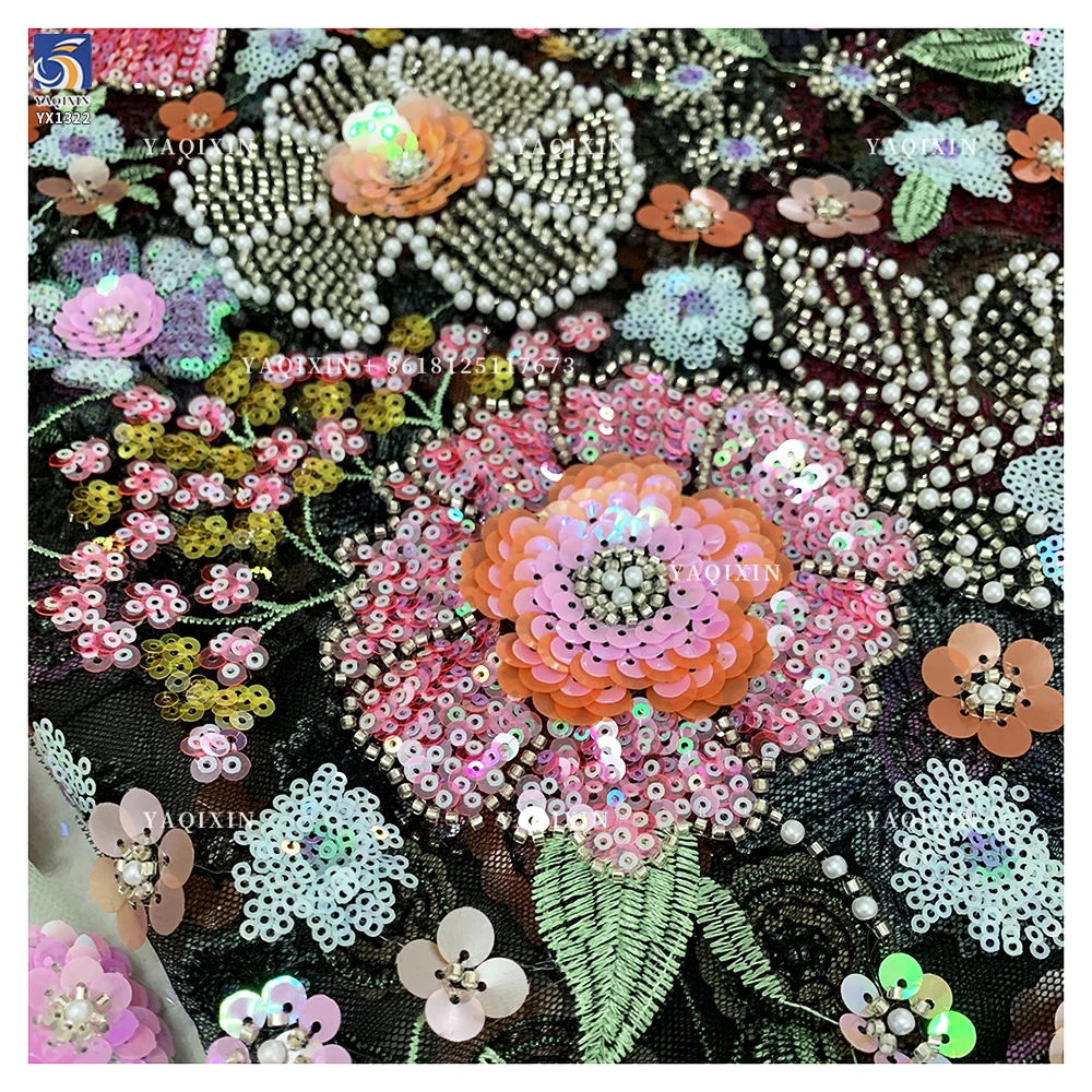 YX1322 High-Quality Custom Sequin Glitter Lace Fabric With Pearls Parisian French Fashion Clothing Lace Fabric - 图片 5
