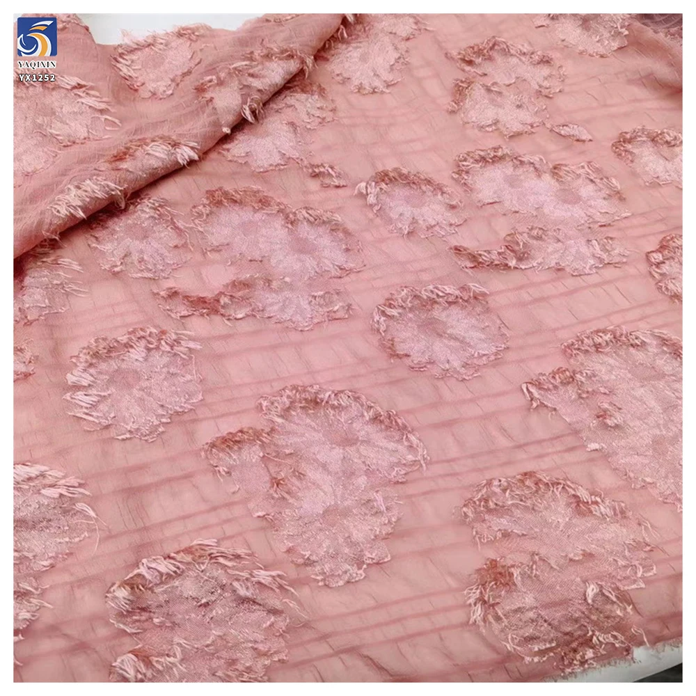 YX1252 New Trends 100 Polyester Chiffon Dress Fabric Striped 3D Checkered Florals Chiffon Jacquard Fabric for 2 Yards - 图片 4
