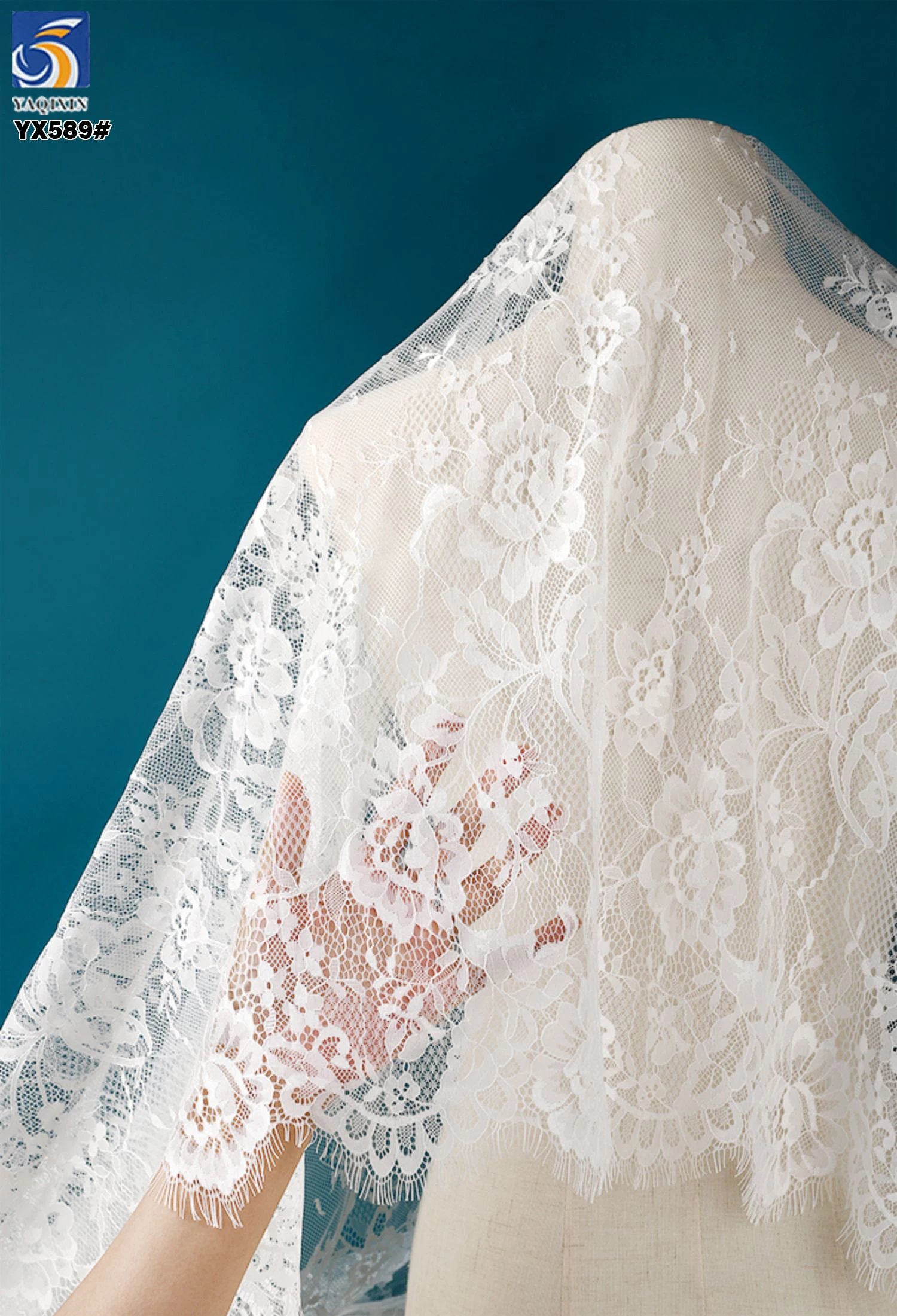 YX589 Best Selling Cheap African and French Eyelash Lace Fabric Wedding Mesh Eyelash Lace Fabric - 图片 3