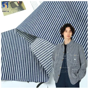 YX571 High Quality Width 150cm Weight 135gsm 70 Polyester 30 Cotton Blue Stripe Yarn Dyed Denim Fabric