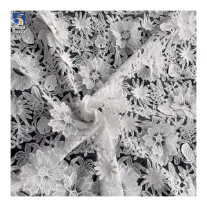 YX923 New Arrivals Applique Full-Length Embroidery Lace Fabrics Polyester 3D Flowers Water Soluble White Lace Fabric - 100%...