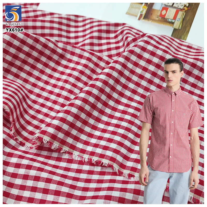 YX610 New Fashion 105gsm 5MM Red Plaid Yarn-Dyed Fabrics 100% Cotton Checkered Plaid Fabric for Shirt