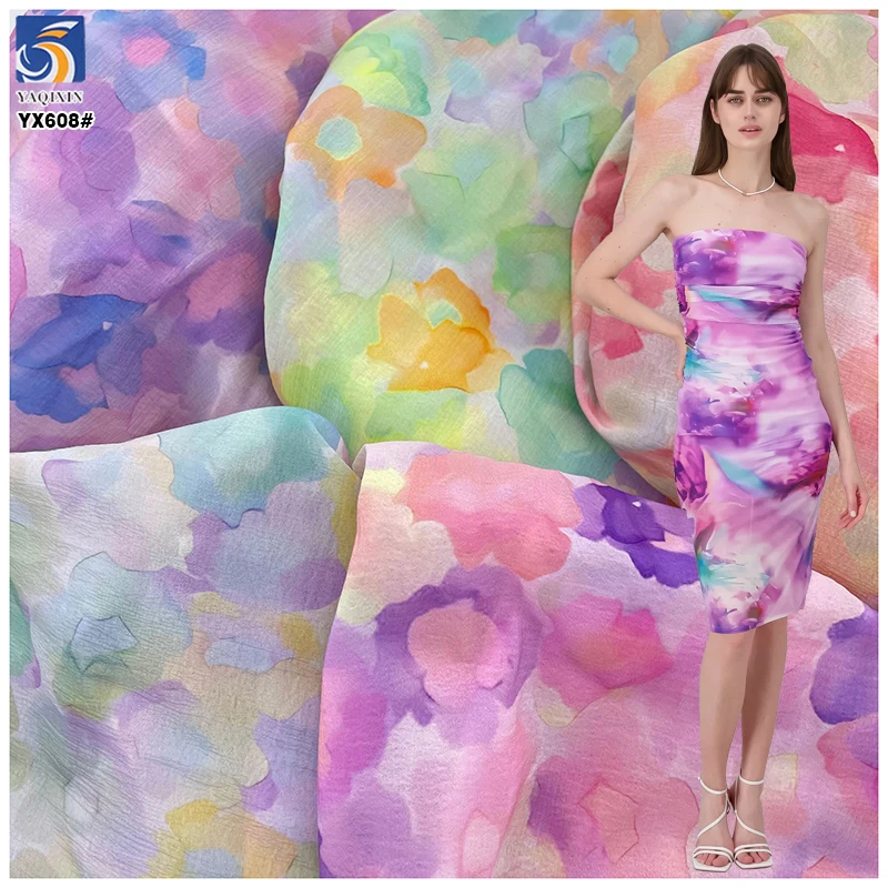 YX608 DIY Custom Glossy Colorful Digital Printed Organza Fabric 100% Polyester Dresses Floral Organza Print Fabrics