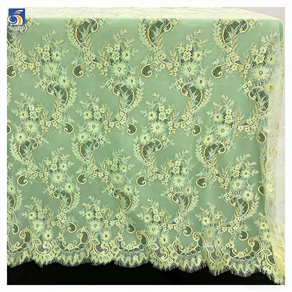 YX1337 Hot Selling Styles French Eyelash Lace Fabric With Gold Thread Embroidery High Quality Lace Dubai Wedding Fabric - 图片 6