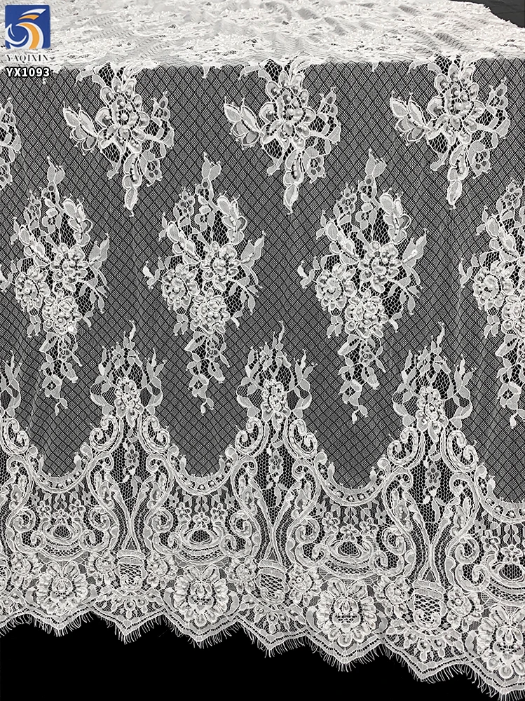 YX1093 15 Yards Handmade Bone Thread Crochet Lace Fabric 2026 African White Wedding Pearls Embroidered Eyelash Lace Fabric - 图片 5