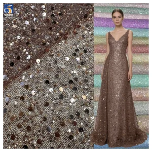Royal Blue Sparke Glitter Sequins Lace Fabric Mesh Embroidery Beaded Pearl Lace Fabric for Wedding Gown