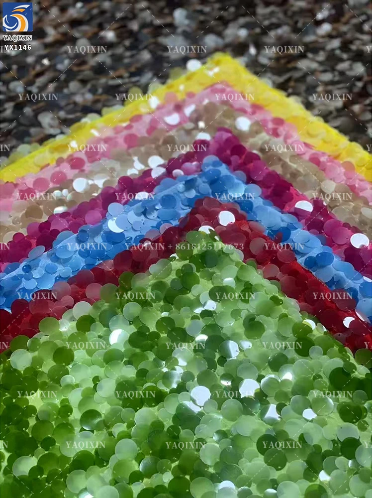 YX1146 Foreign Trade Hot 2026 Fashion Khaki Yellow Sequin Fabric 10mm and 12mm Mixed Embroidery Solids Sequin Fabric for Skirt - 图片 6