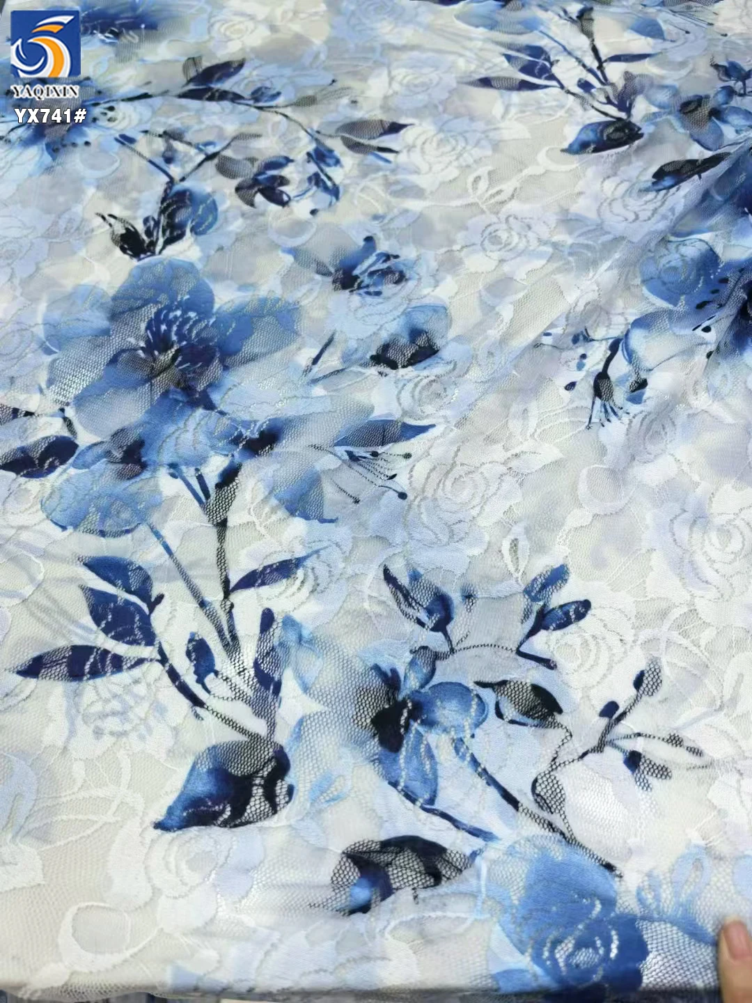 YX741 French Stretch Mesh Lace Dress Fabric With Flower Prints Chantilly Lace Mesh Fabric for Lingerie Home Textiles - 图片 5