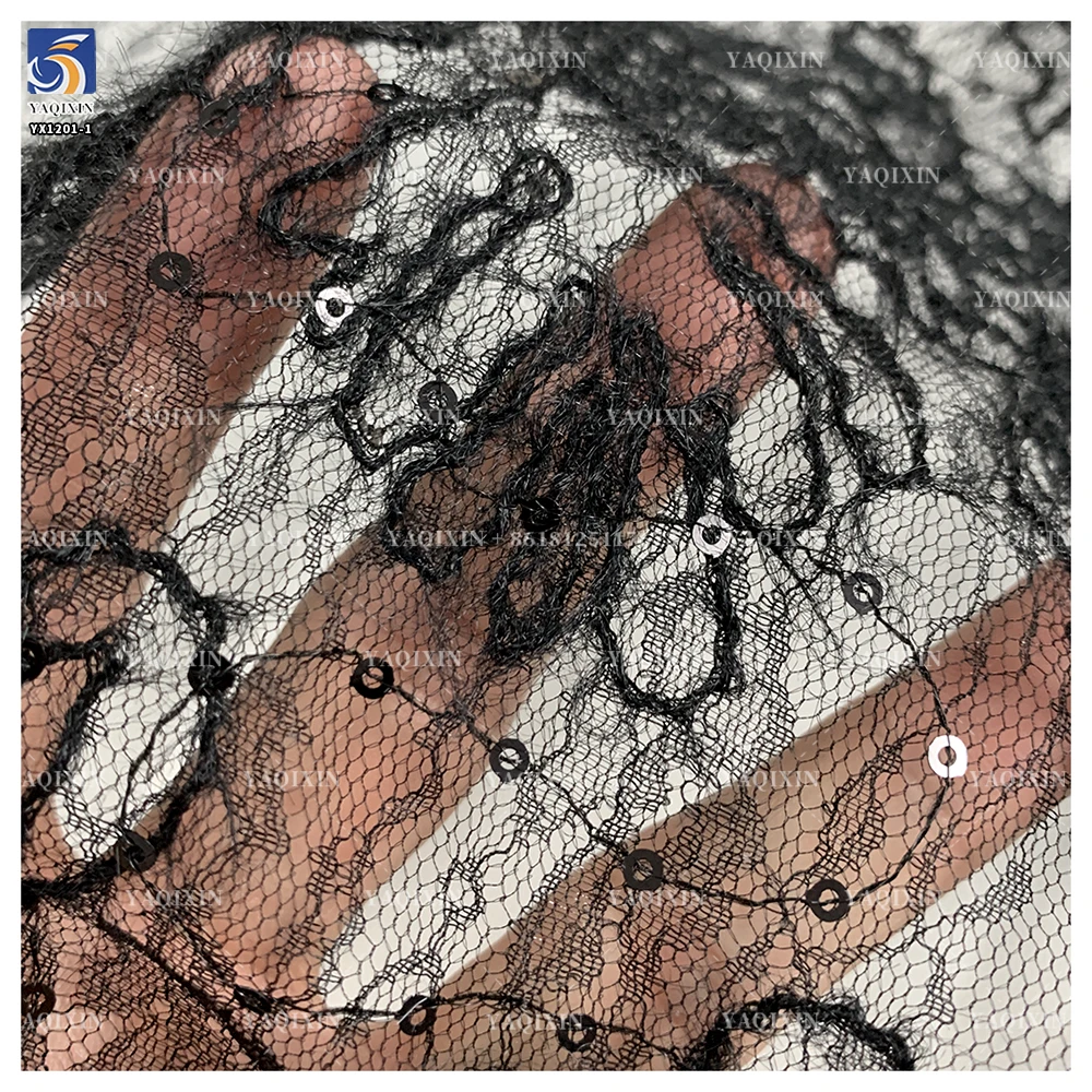 YX1201-1 130gsm Sexy Style Embroidered Black Tulle Fabric for Woman Clothing Mesh Custom Knitted Embroidery Fabric 1 Yard - 图片 5