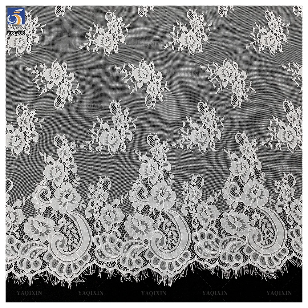 YX1200 Apricot/White English Embroidery White Wavy Lace Fabric Wedding Dress Girl Italy Eyelash Lace Fabric New 2026 - 图片 5