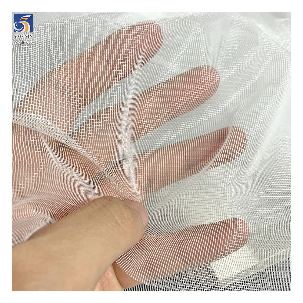 YX1052 160cm Glossy Small Lattice Translucent White Mesh Fabric Tulle Poly Plain Knit Tulle Fabric for Underwear and Handbags - 图片 4