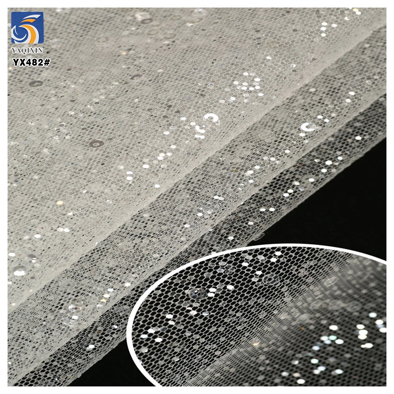 YX482 Wedding Dress Bridal Fabric Ivory White Tulle Fabric With Silver Sprinkle Sequin Dust Glitter Tulle Mesh Fabric - 图片 3
