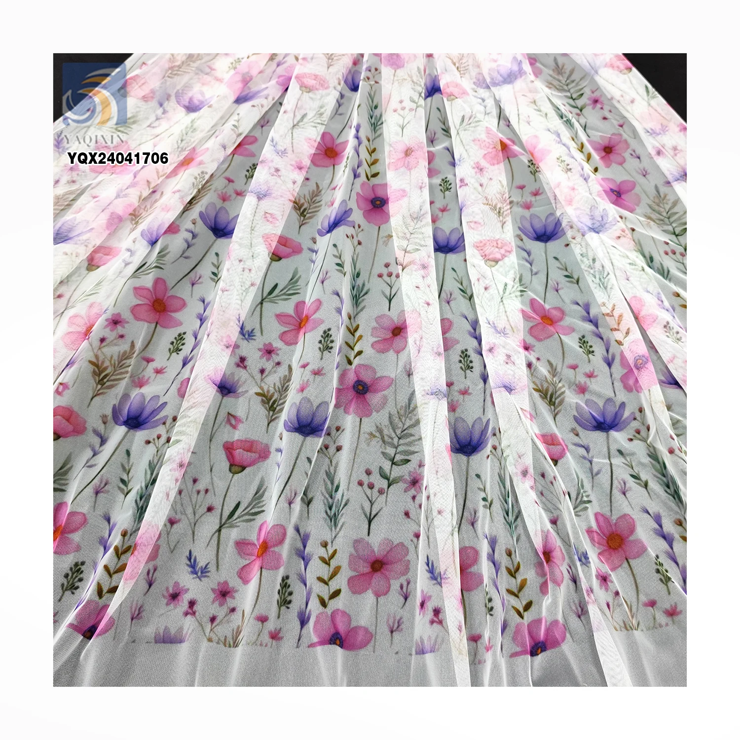Wonderful Colored Floral Tulle Fabric 100% Polyester Soft Knit Tulle Custom Printed Mesh Fabric Trade - 图片 3