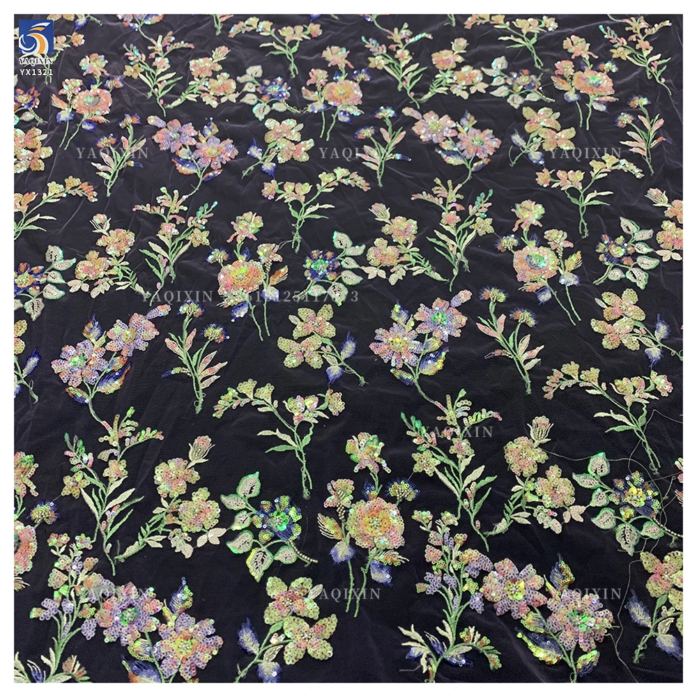 YX1321 Exquisite Embroidered Lace Fabric Heavy Embroidery Pearl Sequin Flowers Chinese Lace Fabric With Beaded Florals - 图片 2